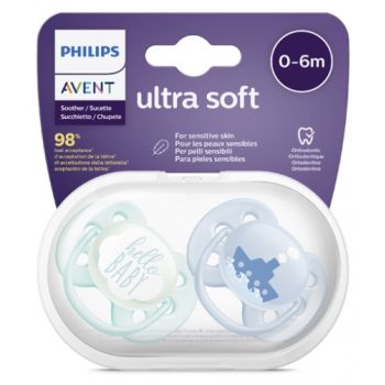 Ultra Soft sucettes orthodontiques 0-6 mois hello baby & bateau Philips Avent - lot de 2 sucettes