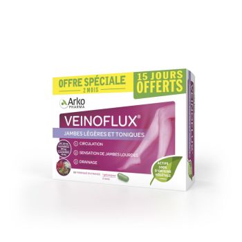 Veinoflux Jambes l&eacute;g&egrave;res et toniques Arkopharma - bo&icirc;te de 60 g&eacute;lules - offre sp&eacute;ciale 15 jours offerts