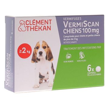 VermiScan chiens 100 mg Cl&eacute;ment th&eacute;kan - 6 comprim&eacute;s pellicul&eacute;s ronds