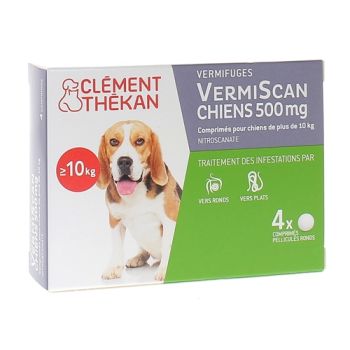 VermiScan chiens 500 mg Cl&eacute;ment th&eacute;kan - 4 comprim&eacute;s pellicul&eacute;s ronds