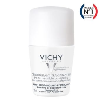 D&eacute;odorant anti-transpirant 48h peau sensible ou &eacute;pil&eacute;e Vichy - Roll-on bille de 50 ml