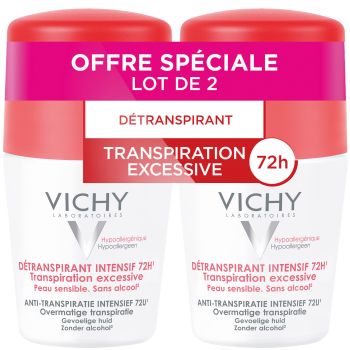 D&eacute;transpirant intensif 72h transpiration excessive Vichy - lot de 2 roll-on bille de 50 ml