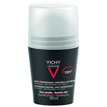 D&eacute;odorant anti-transpirant 72h peau sensible Vichy homme - flacon bille de 50 ml