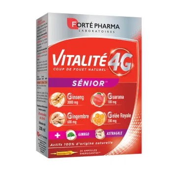 Vitalit&eacute; 4G S&eacute;nior Fort&eacute; Pharma - boite de 20 ampoules &eacute;nergisantes