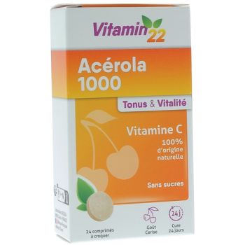 Vitamin'22 Ac&eacute;rola 1000 vitamine C Ineldea - bo&icirc;te de 24 comprim&eacute;s &agrave; croquer