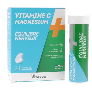 Vitamine C + Magn&eacute;sium &eacute;quilibre nerveux Nutrisant&eacute; - boite de 24 comprim&eacute;s &agrave; croquer