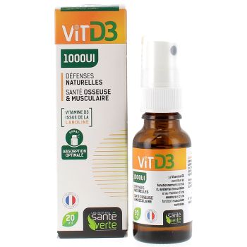 Vitamine D3 1000 UI d&eacute;fenses naturelles Sant&eacute; Verte - spray de 20ml
