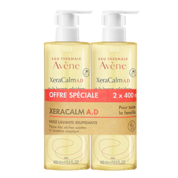 XeraCalm A.D Huile lavante relipidante Av&egrave;ne - lot de 2 flacons-pompe de 400ml