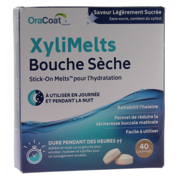 XyliMelts Pastille adh&eacute;sive contre la bouche s&egrave;che saveur l&eacute;g&egrave;rement sucr&eacute;e - bo&icirc;te de 40 comprim&eacute;s