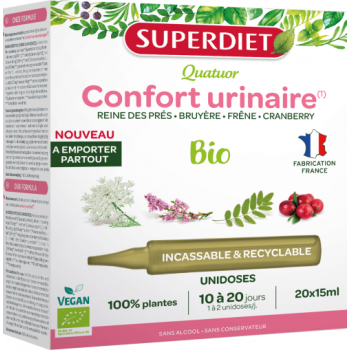 Quatuor Confort urinaire bio Superdiet - bo&icirc;te de 20 unidoses de 15ml