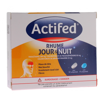 Actifed rhume jour et nuit - boite de 16 comprim&eacute;s