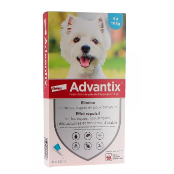 Advantix petit chien de 4 &agrave; 10 kg Bayer - boite de 6 pipettes