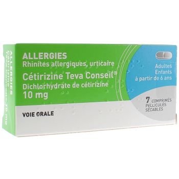 C&eacute;tirizine Teva Conseil 10mg - 7 comprim&eacute;s pellicul&eacute;s s&eacute;cables