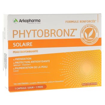 Phytobronz solaire peau rayonnante Arkopharma - bo&icirc;te de 30 capsules