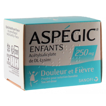 Aspegic Enfants 250mg poudre pour solution buvable en sachet-dose - bo&icirc;te de 20 sachets