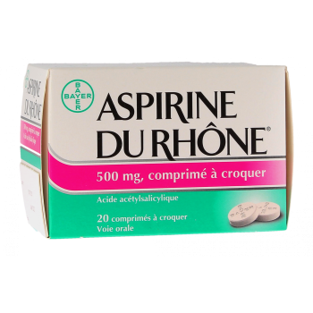Aspirine du Rh&ocirc;ne 500mg comprim&eacute; &agrave; croquer - bo&icirc;te de 20 comprim&eacute;s