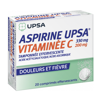 Aspirine UPSA vitamin&eacute;e C tamponn&eacute;e effervescente - bo&icirc;te de 20 comprim&eacute;s effervescents