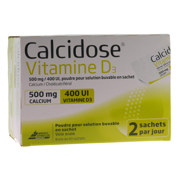 Calcidose Vitamine D3 500mg/400UI poudre pour solution buvable en sachet - bo&icirc;te de 60 sachets