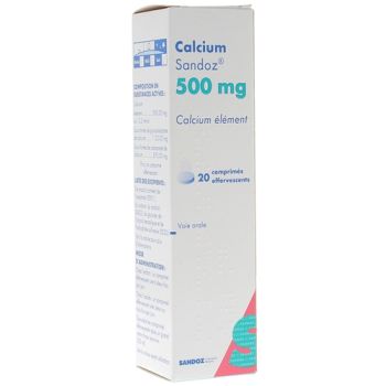 Calcium Sandoz 500mg comprim&eacute; effervescent - bo&icirc;te de 20 comprim&eacute;s effervescents