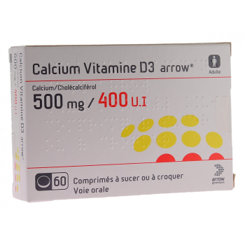 Calcium vitamines D3 TEVA 500mg comprim&eacute;s &agrave; sucer ou &agrave; croquer - bo&icirc;te de 60 comprim&eacute;s