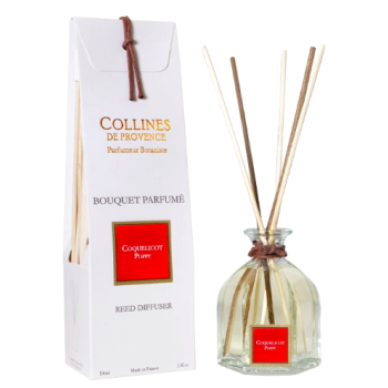 Bouquet parfum&eacute; coquelicot Collines de Provence - flacon en verre + tiges de rotin naturel