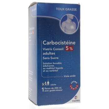 Carbocist&eacute;ine Mylan 5% D&egrave;s 15 ans; Adultes - flacon de 200 ml