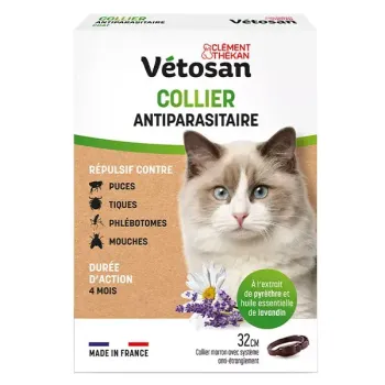 V&eacute;tosan Collier antiparasitaire chat Cl&eacute;ment Th&eacute;kan - collier de 32cm