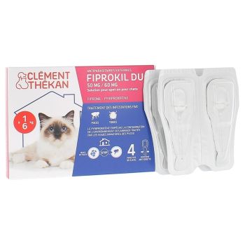 Fiprokil duo chat 50 mg/60 mg Cl&eacute;ment-Th&eacute;kan - 4 pipettes de 0,5 ml