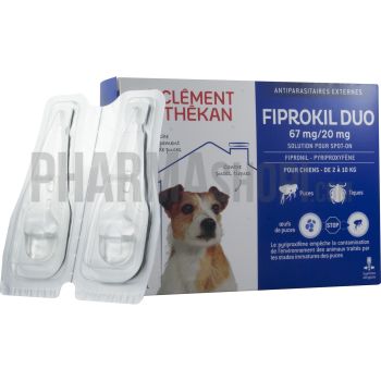 Fiprokil duo chien 67 mg/20 mg Cl&eacute;ment th&eacute;kan - 4 pipettes de 0,67 ml