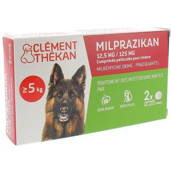Milprazikan 12,5 mg / 125 mg comprim&eacute; pellicul&eacute; pour chiens Cl&eacute;ment Th&eacute;kan - boite de 2 comprim&eacute;s