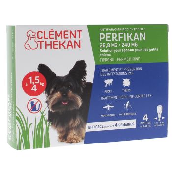 Perfikan 26,8 mg/240 mg pour tr&egrave;s petits chiens Cl&eacute;ment-Th&eacute;kan - 4 pipettes de 0,44 ml
