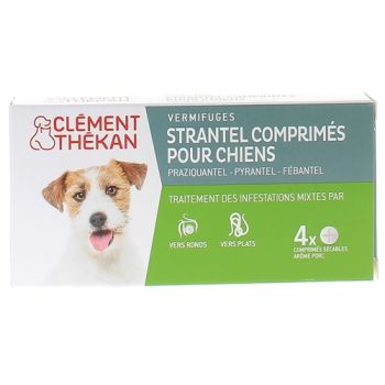 Strantel vermifuges comprim&eacute;s pour chiens ar&ocirc;me porc Cl&eacute;ment Th&eacute;kan - boite de 4 comprim&eacute;s s&eacute;cables
