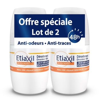 D&eacute;odorant douceur sans aluminium Etiaxil - lot de 2 roll-on de 50 ml