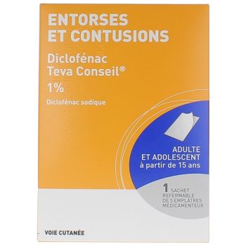Diclof&eacute;nac 1% empl&acirc;tre m&eacute;dicamenteux - boite de 5 empl&acirc;tres