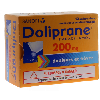 Doliprane 200 mg poudre pour solution buvable - bo&icirc;te de 12 sachet-doses