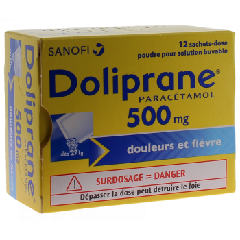 Doliprane 500mg poudre pour suspension buvable en sachet-dose - bo&icirc;te de 12 sachets