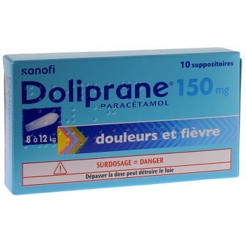 Doliprane 150mg suppositoire s&eacute;cable - bo&icirc;te de 10 suppositoires