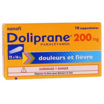 Doliprane 200mg suppositoire s&eacute;cable - bo&icirc;te de 10 suppositoires