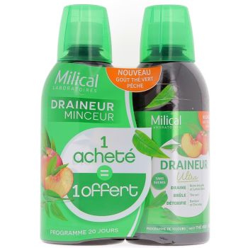 Draineur minceur p&ecirc;che Milical - Lot de 2 bouteilles de 500 ml