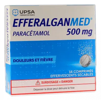 Efferalgan 500mg comprim&eacute; effervescent s&eacute;cable - bo&icirc;te de 16 comprim&eacute;s effervescents