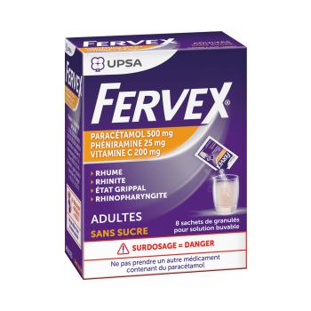 Fervex adulte sans sucre granul&eacute;s en sachet - bo&icirc;te de 8 sachets