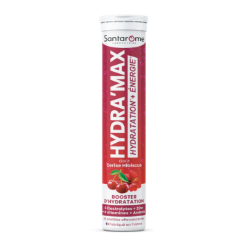 Hydra'max solution d'hydratation ar&ocirc;me cerise hibiscus Santarome - 20 pastilles effervescentes