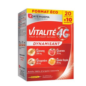 Vitalit&eacute; 4G dynamisant Fort&eacute; Pharma - bo&icirc;te de 30 ampoules