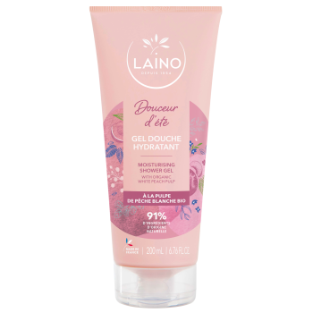Gel douche hydratant &agrave; la pulpe de p&ecirc;che blanche BIO Laino - tube de 200 ml