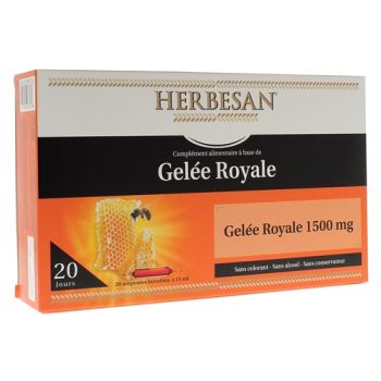 Gel&eacute;e royale 1500 mg Herbesan - Boite de 20 ampoules