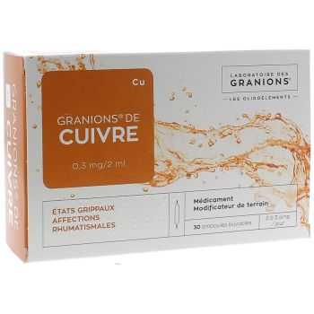 Granions de cuivre 0,3mg - Bo&icirc;te de 30 ampoules de 2ml
