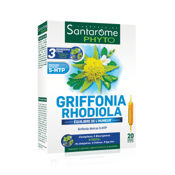 Griffonia rhodiola bio &eacute;quilibre de l'humeur Santarome - boite de 20 ampoules