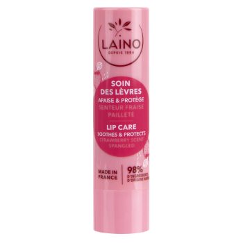 Soin des l&egrave;vres paillet&eacute; parfum fraise Laino - 1 stick de 4 g