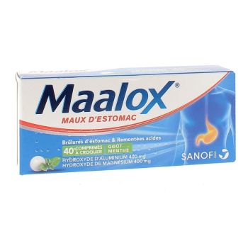 Maalox maux d'estomac comprim&eacute;s menthe &agrave; croquer - bo&icirc;te de 40 comprim&eacute;s
