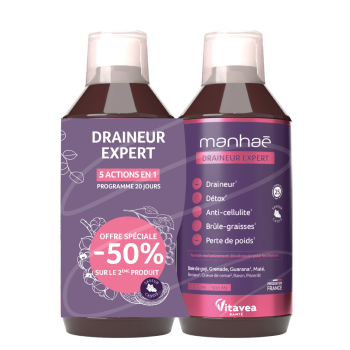 Manha&eacute; draineur expert 5 actions en 1 programme 20 jours Vitavea - Lot de 2 flacons de 500ml le deuxi&egrave;me &agrave; -50%